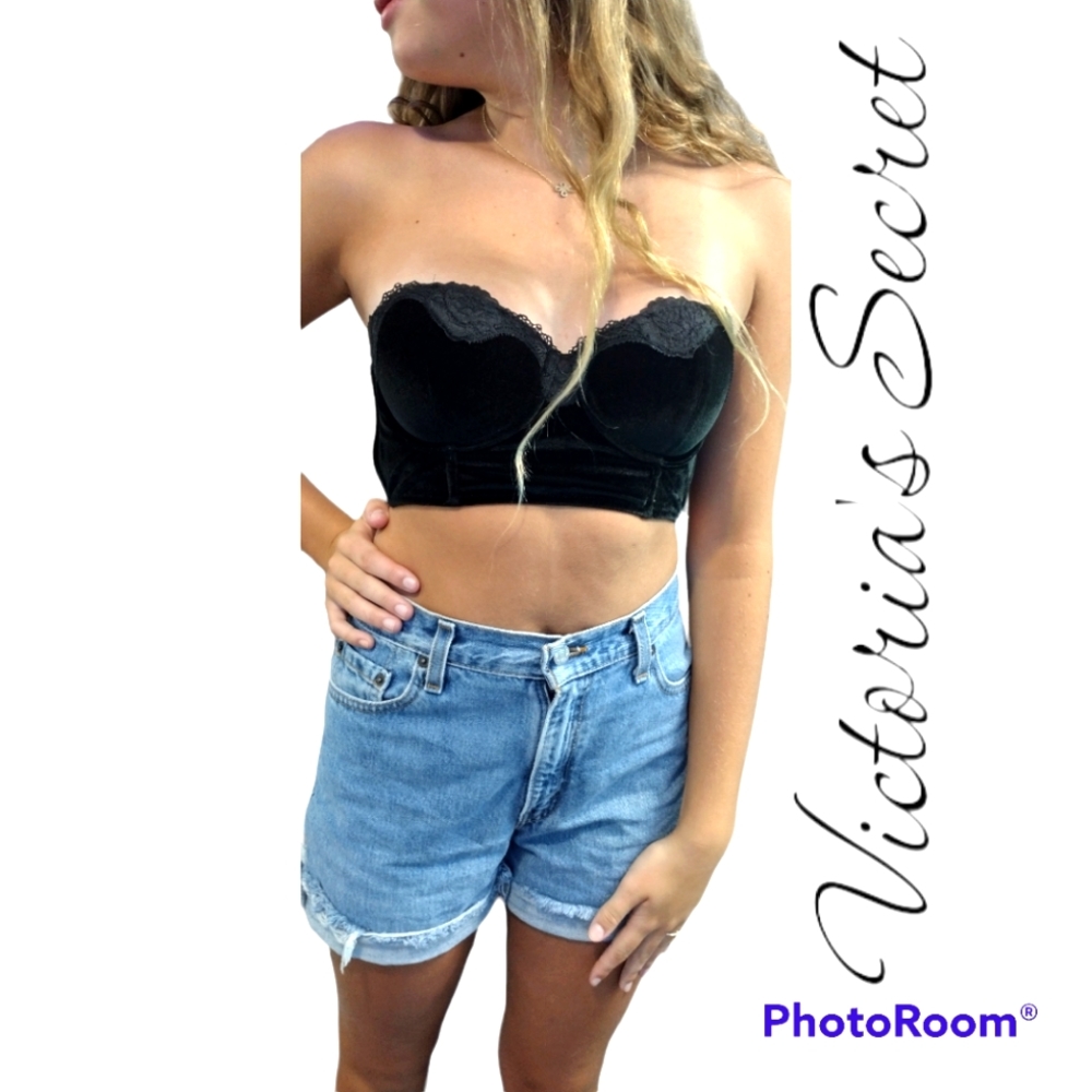 32d crop velvet lace balconette bra push up